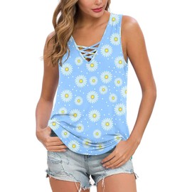 Feiersi Women's Summer Sleeveless Criss Cross Casual Tank Tops Basic Blouse(FP Blue Little Daisy XX-Large)
