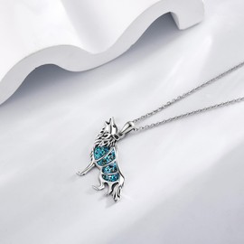 VENACOLY Wolf Necklace 925 Sterling Silver Turquoise Wolf Pendant Necklace Wolf Jewellery for Wolf Lovers