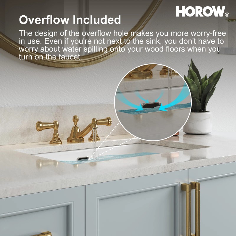 HOROW 24'' White Basin Rectangular Undermount Bathroom Sink w/ Overflow