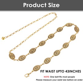 Women's Silver Chain Belt Waist Chain Waist Belt Waist Belt Silver Adjustable Metal Buckle Long Belt Body Chain Belt Adjustable Waist Belt for Dress, gold