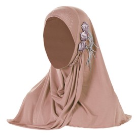 TINAYAUE Islamic Muslim Hijab Flowers Rhinestones Headscarf for Women Girls Ladies Stretchy Long Scarf Full Cover Turban Cap Worship Prayer Scarf Hair Loss Accessory Ramadan Gifts