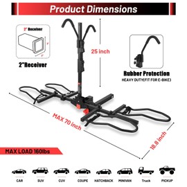 FORWODE Hitch Mount Bike Rack Fits 2 X 80 lbs Bicycle, Platform Bike Rack for Car SUV Truck, Qucik Released, Foldable Wobble Free, Locking Hitch,Fat and Standard, 2 Inch Receiver