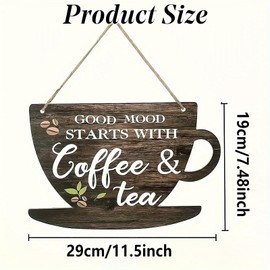 1 Pcs Coffee Sign Good Moon Starts with Coffee & Tea Hanging Plaques for Kitchen Pictures for Wall Hanging Plaque Wooden Sign Farmhouse Decorative for Kitchen Bar Decor