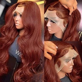 Reddish Brown Colored Human Hair Lace Front Wigs 13x4 Glueless Wigs Human Hair Pre Plucked Body Wave Glueless Wigs Transparent HD Lace Frontal Wigs 18Inch
