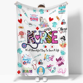 Nurse Gifts for Women Cozy Soft Funny Nurse Throw Blanket Cartoon Nursing Supplies for Nurses Practitioner Nursing Blanket for Nurses Day Gifts School Graduate Birthday Appreciation Gifts White