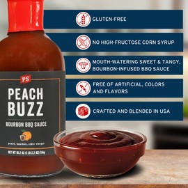 PS Seasoning Peach Buzz Bourbon BBQ Sauce - All-Purpose Sauce for Glazing, Marinating, Basting, and Dipping - Great for Ribs, Pork Chops, Chicken Wings, Pulled Pork, Salmon, Kabobs and more