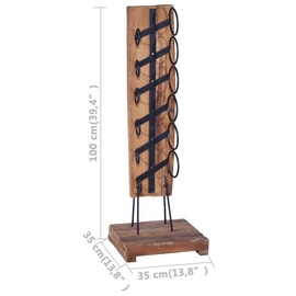 vidaXL Solid Teak Wood Wine Rack - Freestanding, Retro-Style Home Decor Floor Stand Bottle Holder, Capacity 6 Standard-Sized Bottles, Brown, 13.8"x13.8"x39.4"