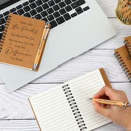 Dianelhall 2 Pcs Thank You Gift for Colleagues Women Teacher Leaving Gifts Employee Appreciation Gift Inspirational Notebook Ballpoint Pen Kraft Lined Notepad Gift for Coworker Volunteer(Difference)