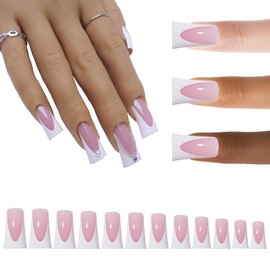 Naughtology French Duck Nail Tips, 120 Pieces, Full-cover Press On Nails, 12 Sizes Medium Length Long Lasting Duck Tips for Salon Manicure—Pink