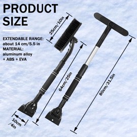 TFSZE Ice Scraper Car with Broom 2 in 1 Snow Brush with Ice Scraper, Retractable Ice Scraper Car, Snow Car Broom with Non-Slip Foam Handle, 360° Rotating Brush Head for Car LLW Cars SUV Black