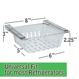 Universal Refrigerator Storage Basket, 8 x 6 x 2.25 inches, Clear Plastic Fridge Organizer for Fruits, Vegetables and Cheese