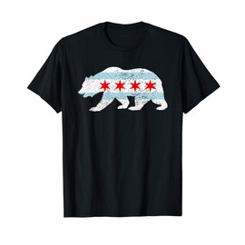Sweet Vintage Retro Chicago City Flag Bear Print T-Shirt