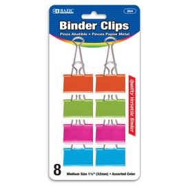 BAZIC Binder Clips Medium 1 1/4" (32mm) Assorted Color, Paper Clamps Paper Clip, Paperclips for Office School Supplies Home Kitchen (8/Pack), 24-Packs