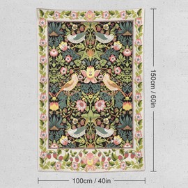 Yearn Jear William Morris Tapestry Wall Hanging,Retro Flower Strawberry Thief Floral Printed Modern Wall Art Decor,Retro Floral Home Decoration for Bedroom Living Room Dorm W40 x 60H Inch
