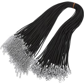 Cordón de Collar Encerado Negro Hecho a Mano, Paquete de 100 con Cierre de Cadena para Suministros de Joyería DIY, 1,5mm de Diámetro, 50cm de Largo, 5cm de Extensión