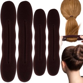Lekgavd 4 PCS Hair Bun Maker, 2 Sizes Sponge Hair Updo Shaper for Women, Classic Lazy Hair Curler Clip Ties, Hair Styling Accessories for Long, Curly, Straight Hair - Brown