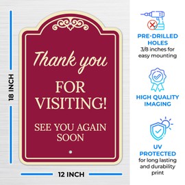 Thank You for Visiting See You Again Soon Decor Sign, Burgundy Dark, 12x18 Inches, ACM, Fade Resistant, Made in USA