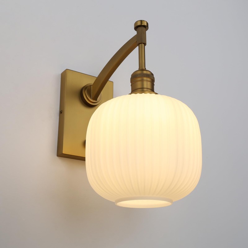 Pathson Milk White Glass Wall Sconce with Switch, Hardwired Wall