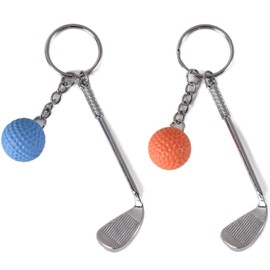 DILUSILK 2 Pieces Golf Ball and clubs Golf Mini Racket Ball Pendant Keychain Silver Metal Keyring Keychain Gift NoveltyAccessories for Sports Clubs Lovers Gift. (Blue,Yellow)