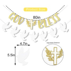 God Bless Decorations -White and Gold Dove Banner, Cross Garlands & Backdrops for Boy/Girl Baptism and First Communion Party Decorations Set