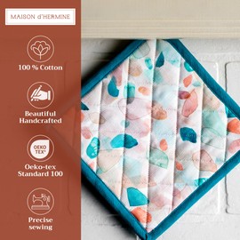 Maison d'Hermine Pot Holders 100% Cotton Set of 2 Pot Holders 8" x 8" with Loop Heat Resistant Grilling Microwave Barbeque Handling Hot Pans - Gifts for Mothers Day Spring/Summer (Summer Picnic)