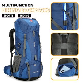 ZCSQIUO 75L Hiking Backpack for Men Women Daypack Backpack Outdoor Waterproof Camping Backpack with Rain Cover (Navy Blue)