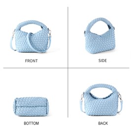 Women's Woven Crossbody Bag, Handmade Braided Tote Purse with Detachable Shoulder Strap, Vintage Small Handbag 12 Colors (Sky Blue)