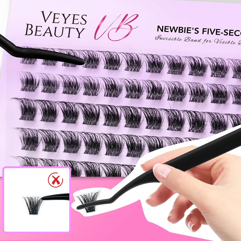 VEYESBEAUTY Lash Clusters Individual Eyelash Extensions Thin & Invisible Band
