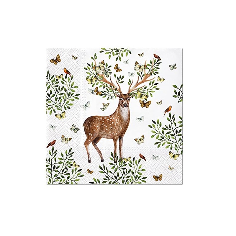 Servietten Tiere 20 Deer with Leaf Antlers Animal Motif Forest