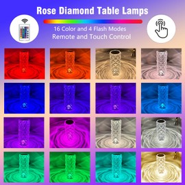 YCBB YCBB Crystal Diamond Table Lamp, 16 Colors Changing Touch Control Bedside Lamp with USB Port, Romantic Rose Acrylic LED Night Light Remote for Bedroom, Living Room, Party, Christmas Decor