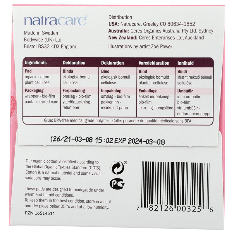 Natracare Organic Cotton Wollab Coverage Ultra Extra Pads Normal –