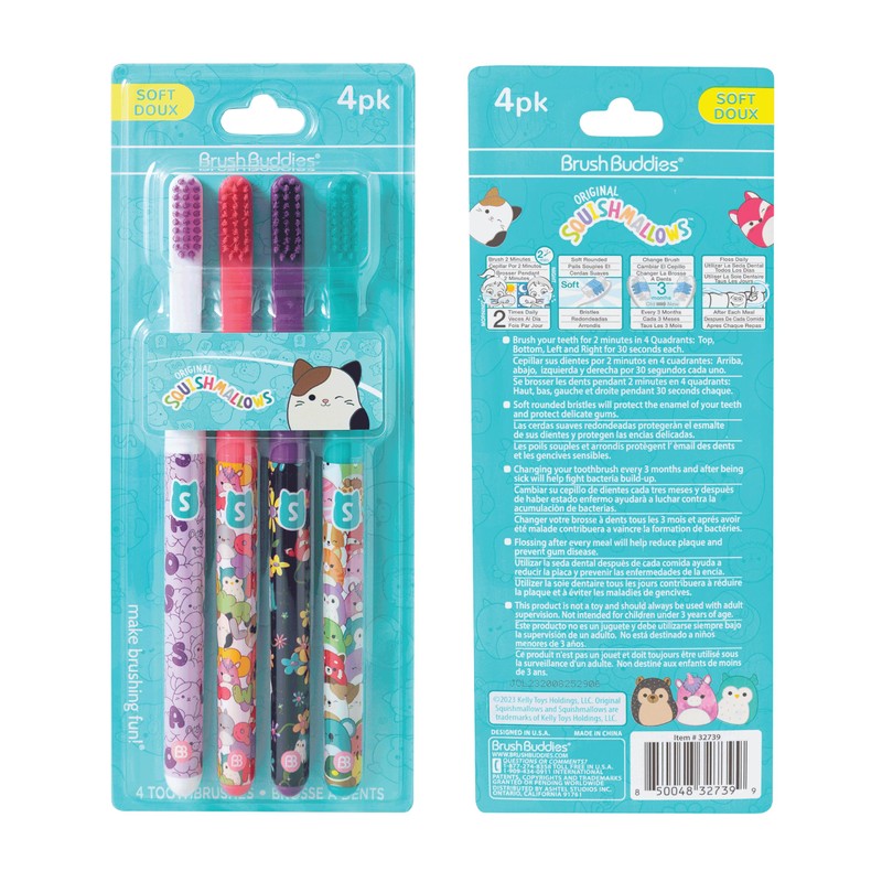 Brush Buddies Squishmallows Assorted Manual Toothbrushes, Soft Toothbrushes, Toothbrushes for