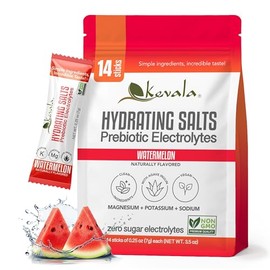 Kevala Electrolitos Sin Azucar Sabor a Sandia, Sales Hidratantes en Polvo con Inulina de Agave y Prebióticos Para una Hidratación Vegana Keto | 1 Paquete (14 Sobres)