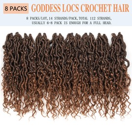Goddess Locs Crochet Hair 12 Inch 8 Packs Faux Locs Crochet Hair For Black Women Crochet Hair Pre Looped Crochet Faux Locs With Curly Ends River Locs Crochet Hair (12 Inch, 1B/30)
