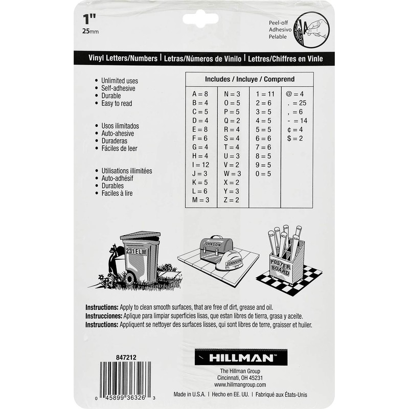 The Hillman Group 847212 1-Inch Die-Cut Letters/Numbers Kit, Black