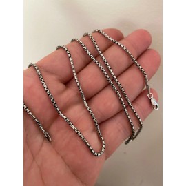 Vintage Solid 925 Sterling Silver Rounded Box Chain 2mm Necklace Black Oxidized Rhodium - 24"