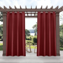 Exclusive Home Delano Heavyweight Textured Indoor/Outdoor Grommet Top Curtain Panel Pair, 54"x120", Radiant Red