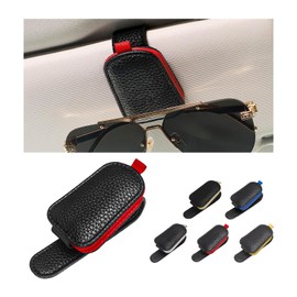 DXNQ Sunglasses Holder for Car, Leather Magnetic Sunglass Holder Eyeglasses Hanger Clip for Auto Visor, Universal Sun Visor Glasses Mount Holder Ticket Card Clip for Men Women (Black&Red)