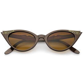 Women's Retro Rhinestone Embellished Oval Lens Cat Eye Sunglasses 51mm (Brown/Brown)