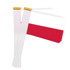 25 Packs Small Poland Flags on Handheld Stick，Miniature Polish Flag for Outside,4x6 Inch Mini Hand Held Banner with Golden Topper,Patriotic Decorations
