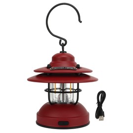 Vintage Camping Lantern IPX4 Waterproof 35‑100lm LED Portable Retro Hanging Camping Lantern for Outdoor Camping Matte Red