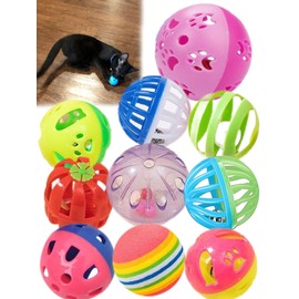 DIYUQISHI Classic Cat Toys for Indoor Cats, 10 Pcs, 1.5''~2.2'', Plastic Cat Ball with Bell to Arouse The Cat's Interest, for All Breed Sizes