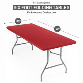 Signature Home - Mantel ajustable rectangular de 6 pies, color rojo, mantel para mesa de 6 pies. Mantel elástico lavable para mesa de picnic para interiores y exteriores