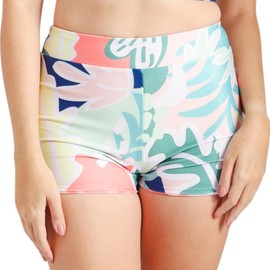 Sentosa Women's High Waist Reversible Swim Shorts - Multi-Use, Tummy Sculpting, Sun Protection UPF 50+, Colourful Canopy / Midnight, Small