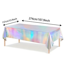LHLZNB 54 x 108 Inch Iridescent Plastic Tablecloths Rainbow Laser Table Covers, Shiny Table Cloth Holographic Foil for Outdoor Picnic Wedding Birthday Party Table Decorations (2)