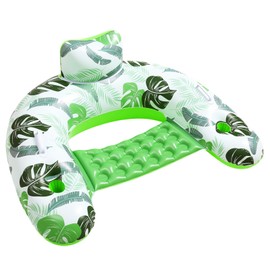 Pool Chair for Adults, Inflatable Water Air Mattress, Pool Chair with Backrest, Swimming Chair for Pool, Adults, Water Lounger with Handle, Drink Holder, Tanning Pool for Summer Party (Green)