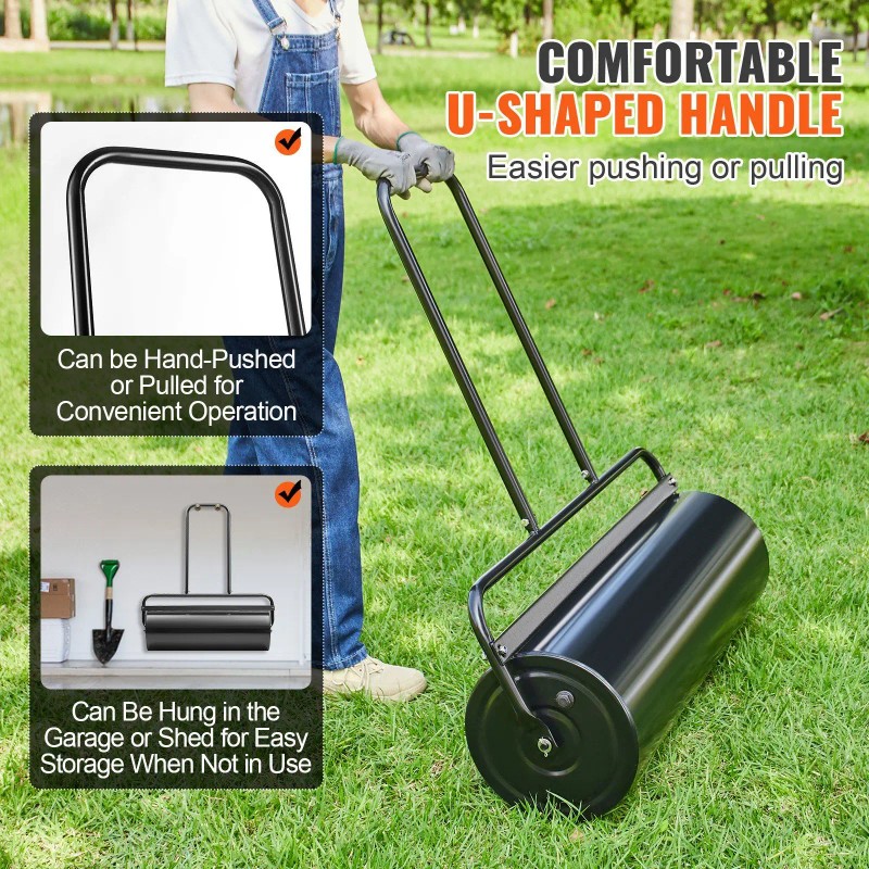 17-Gallon Sand/Water Filled Steel Sod Roller Easy-turn Plug U-Shaped Ergonomic