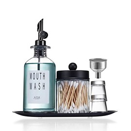 Dispensador de Enjuague bucal de Vidrio para baño con Tazas, Botella de Enjuague bucal Estilo con Soporte Qtip, Botella de Vidrio dispensador de Enjua