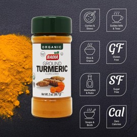Badia Organic Turmeric Powder, 2 oz – Rich in Curcumin, Perfect for Cooking, Smoothies & Wellness