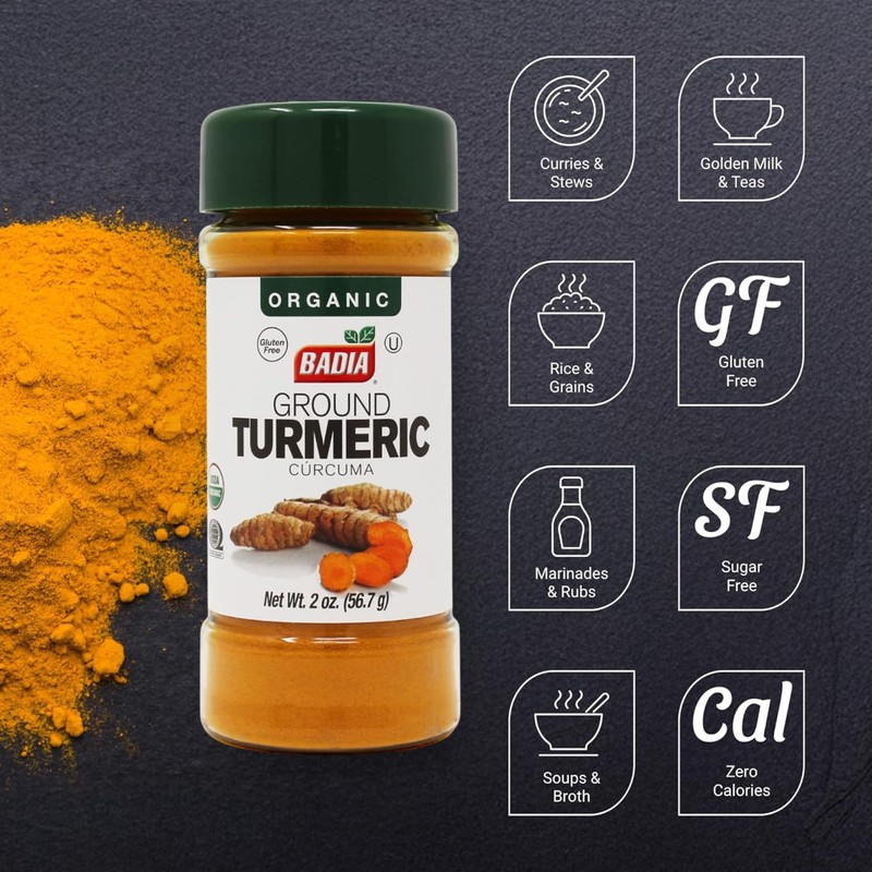 Badia Organic Turmeric Powder, 2 oz – Rich in Curcumin,